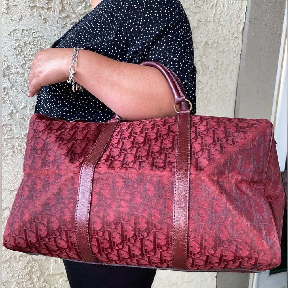 Authentic Dior Burgundy Bordeaux Monogram Trotter Boston Duffle Bag